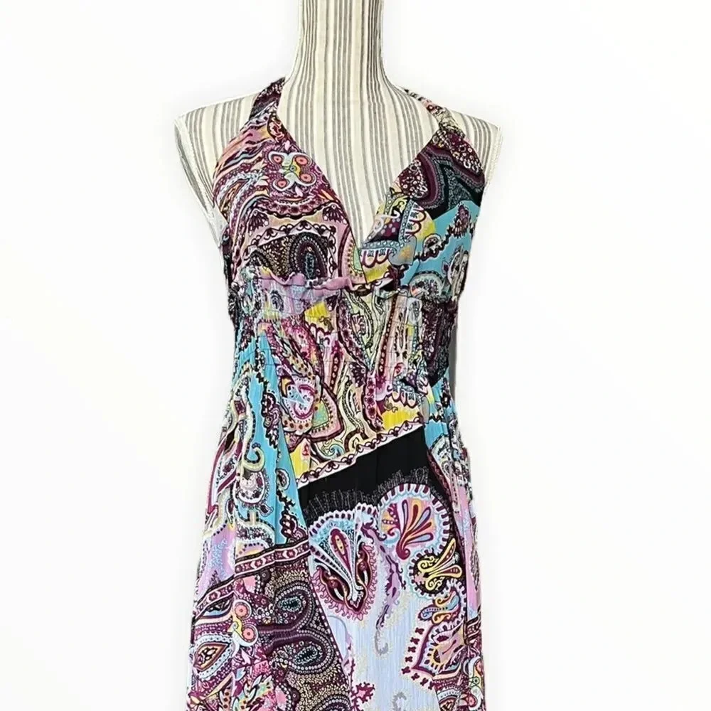 STUDIO F | Multicolored | Halter Smocked Waist Printed Dress - Picture 4 of 13